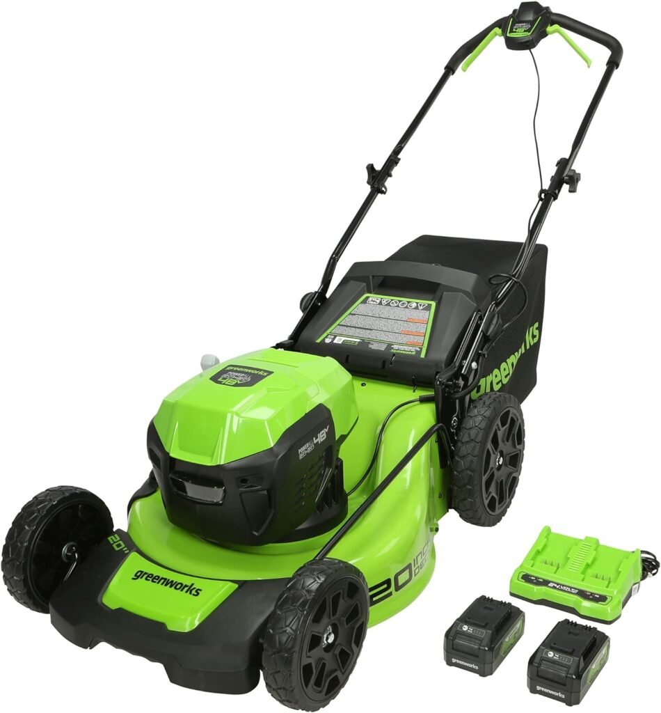 Greenworks 48V (2 x 24V) 20 Brushless Cordless (Push) Lawn Mower (LED Headlight), (2) 4.0Ah Batteries and Dual Port Rapid Charger Included (125+ Compatible Tools)