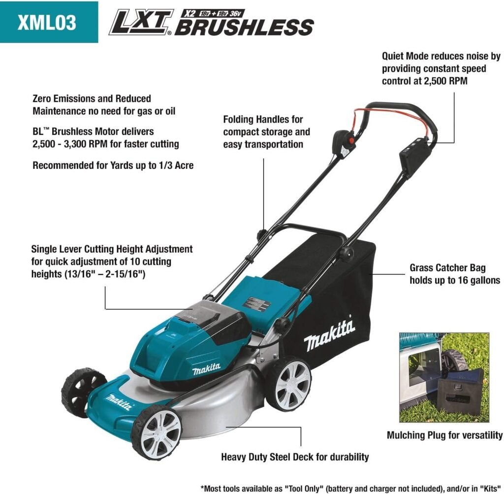 Makita XML03CM1 36V (18V X2) LXT® Brushless 18 Lawn Mower Kit with 4 Batteries