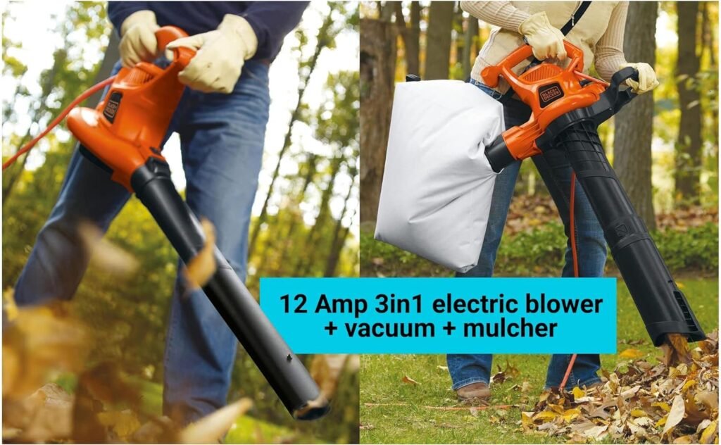 BLACK+DECKER 3-in-1 Leaf Blower, Leaf Vacuum and Mulcher, Up to 230 MPH, 12 Amp, Corded Electric (BV3600)