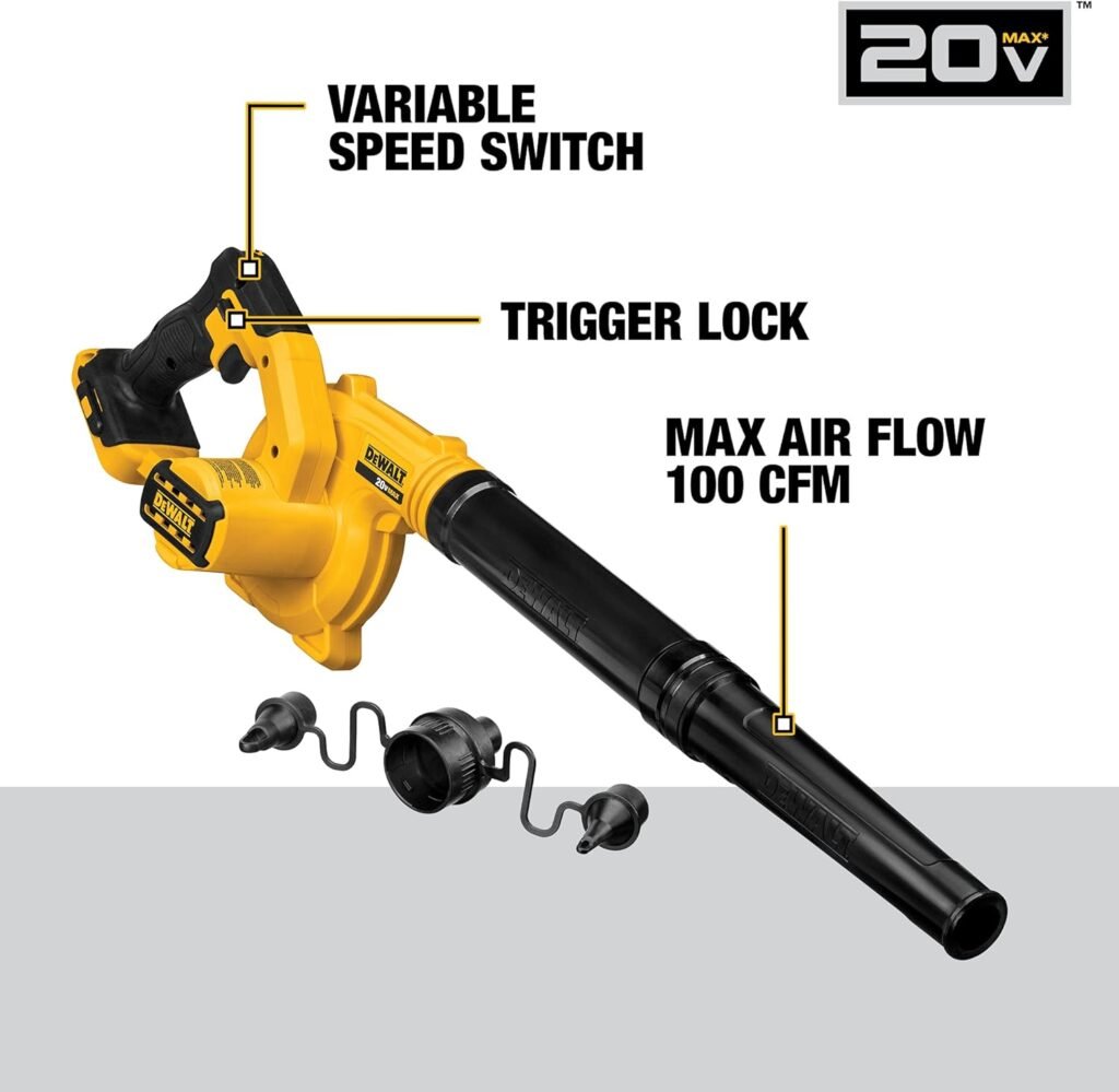 DEWALT 20V MAX Blower, 100 CFM Airflow, Variable Speed Switch, Includes Trigger Lock, Bare Tool Only (DCE100B)