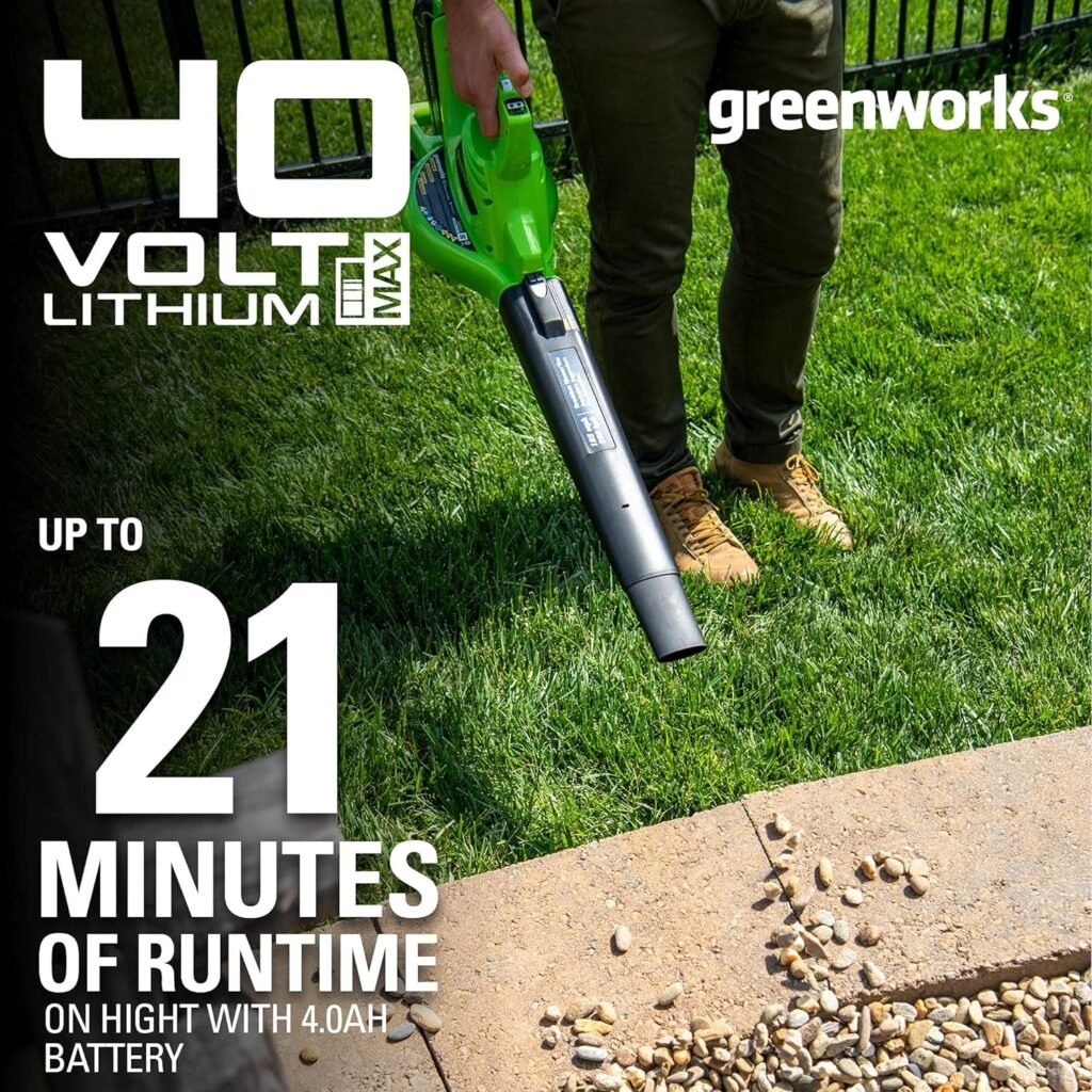 Greenworks 40V (185 MPH / 340 CFM / 75+ Compatible Tools) Cordless Brushless Leaf Blower / Vacuum, Tool Only