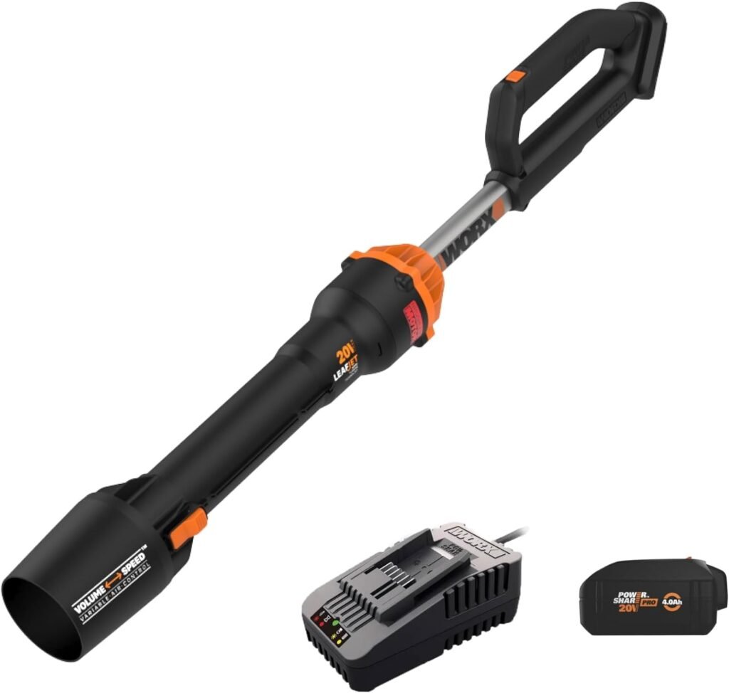 Worx Nitro WG543 20V LEAFJET Leaf Blower Cordless with Battery and Charger, Blowers for Lawn Care Only 3.8 Lbs., Cordless Leaf Blower Brushless Motor – Battery Charger Included